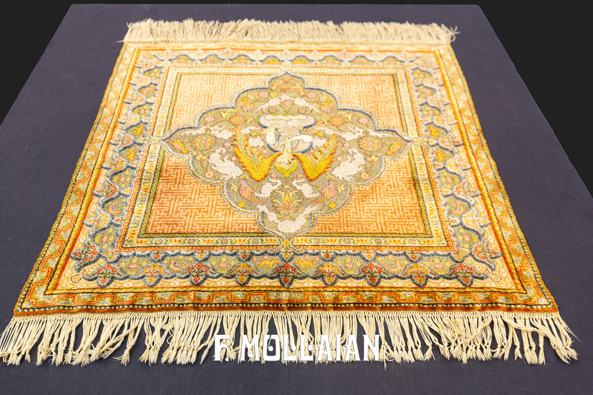 Qum Kapi Rug Angel Design Silk and Metal n°:101192